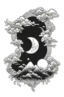 Japanese clouds united with a moon tattoo design idea