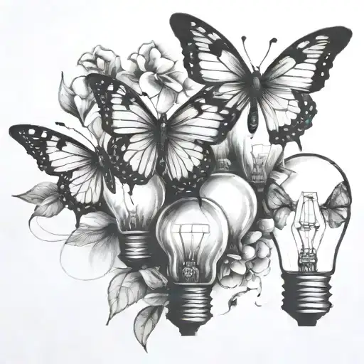 butterflies and lightbulb tattoo design idea