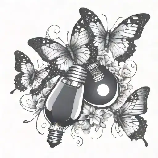 butterflies and lightbulb tattoo design idea
