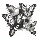 butterflies and lightbulb tattoo design idea