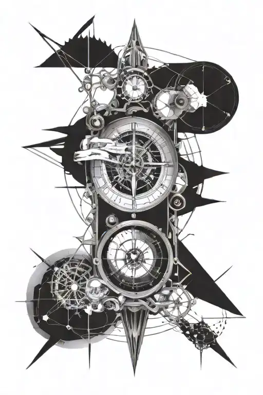 The sun, the moon and the earth perfectly aligned inside a compass steampunk tattoo design idea