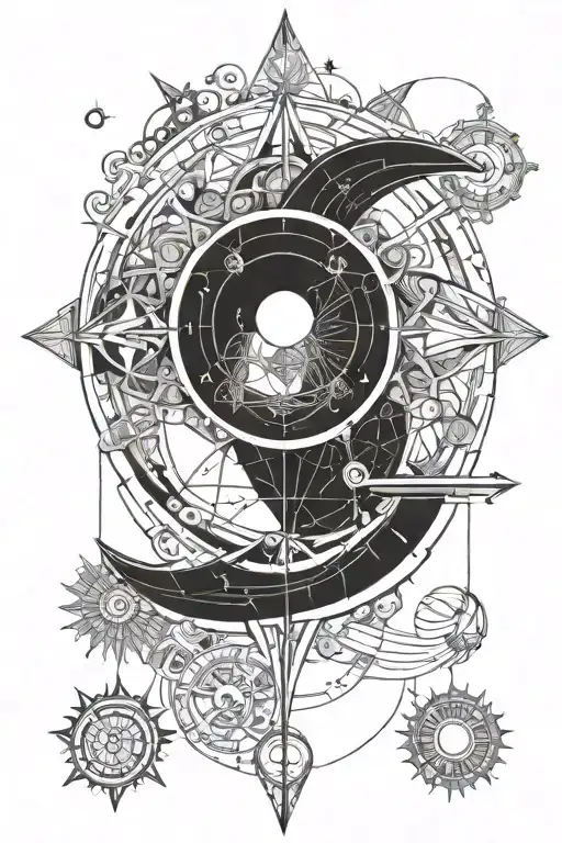 The sun, the moon and the earth perfectly aligned steampunk tattoo design idea