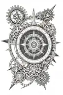 Solar eclipse steampunk inside a compass surrounded by cogs tattoo design idea