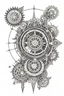 Solar eclipse steampunk inside a compass surrounded by cogs tattoo design idea