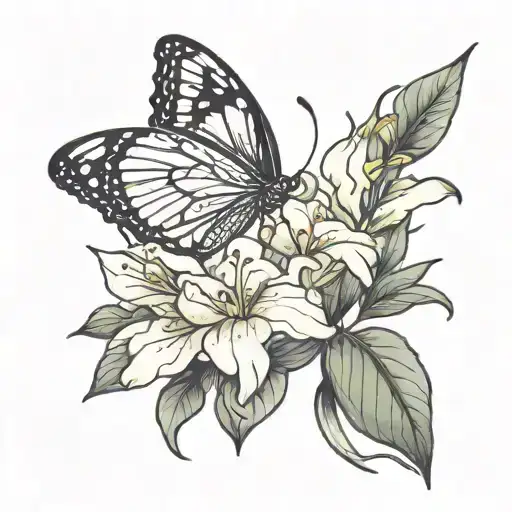 Azalea flower with  line work butterfly tattoo design idea