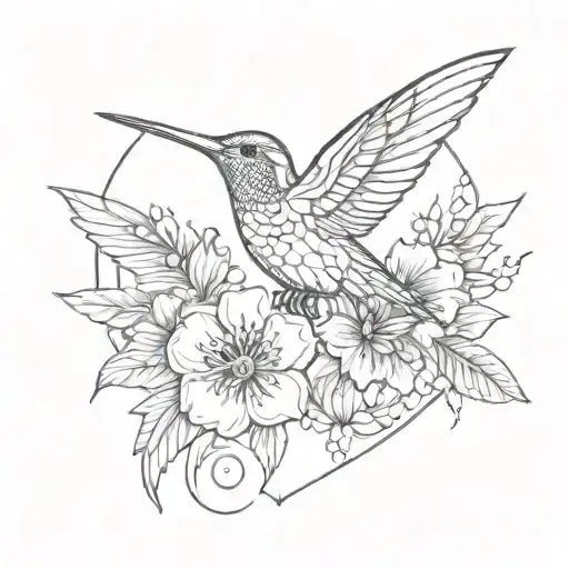 hummingbird flower sun heart tattoo design idea