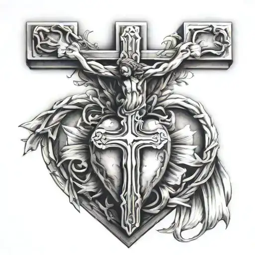 jesus christ heart and the cross tattoo design idea