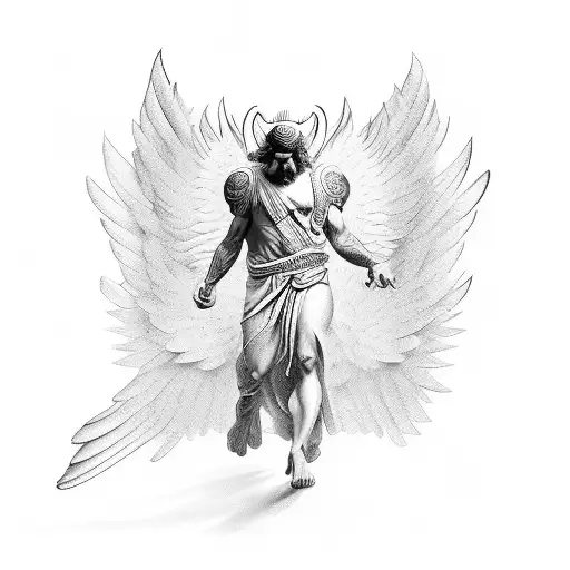 Greek god with wings tattoo design idea
