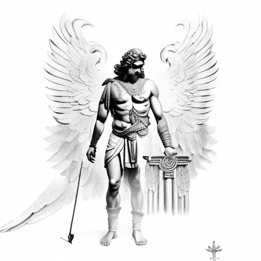 Greek god with wings tattoo design idea