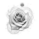 A dotwork tattoo of a rose intertwined with a moose antler tattoo design idea