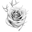 A dotwork tattoo of a rose intertwined with a moose antler tattoo design idea