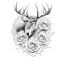 A dotwork tattoo of a rose intertwined with a moose antler tattoo design idea