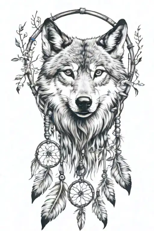 dreamcatcher with a wolf head tattoo design idea
