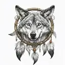 dreamcatcher with a wolf head tattoo design idea