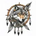 dreamcatcher with a wolf head tattoo design idea