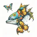 butterfly rainbow dolphin  tattoo design idea