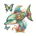 butterfly rainbow dolphin  tattoo design idea