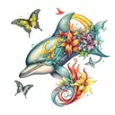 butterfly rainbow dolphin  tattoo design idea