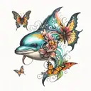 butterfly rainbow dolphin  tattoo design idea