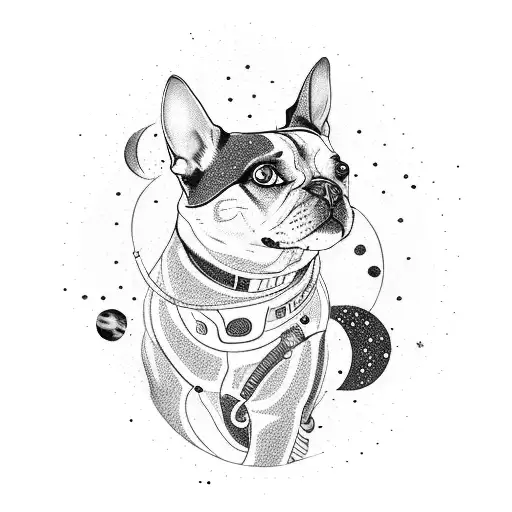 A futuristic interpretation of a dog and cat constellation with a space-themed background tattoo design idea