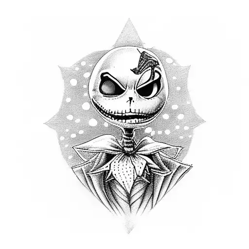 un corazón que tenga en una mitad a jack skellington y del otro a sally de nigthmare before crhistmas tattoo design idea