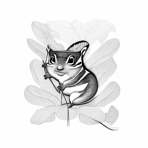 monstera chipmunk tattoo design idea