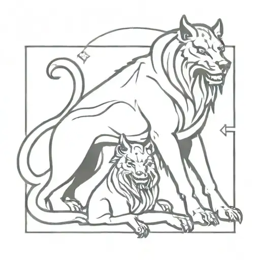 symbols of hades holding cerberus tattoo design idea