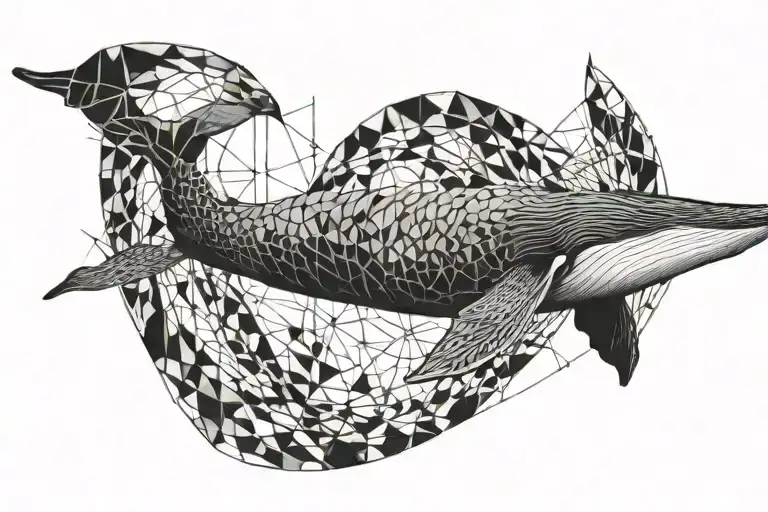 realistic tattoo of a humpback whale that incorporates geometric elements into the design tattoo design idea