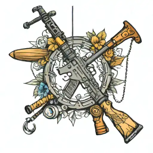 Ar15 And Fishing Pole Intertwined MNsh3MVdyvnceKXr32fkX9 Neotraditional  Tattoo - BlackInk AI