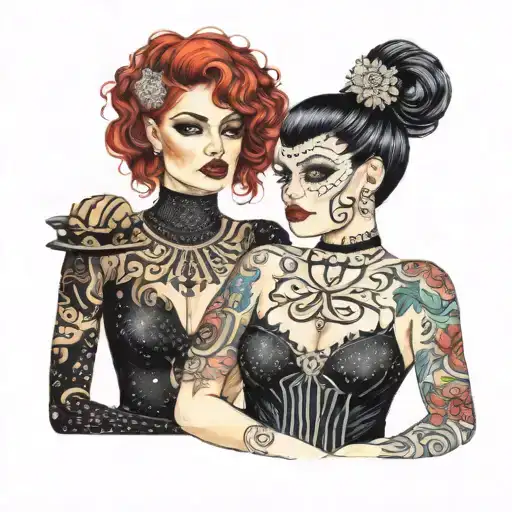 four people in black glitter outfits  tattoo design idea