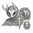 Logos for the games Hollow Knight, Undertale, and OneShot tattoo design idea