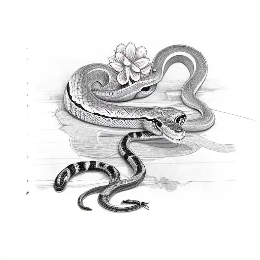 Snake wrapped around a dagger and surrounded with flowers tattoo design idea