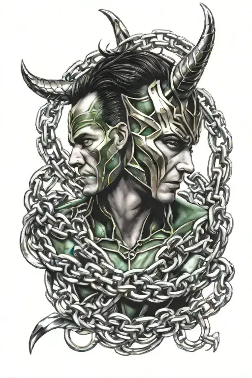 Loki chained and being damaged magnetic field tattoo design idea