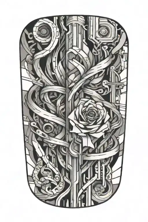 line abstraction. three-layer work leg sleeve tattoo design idea