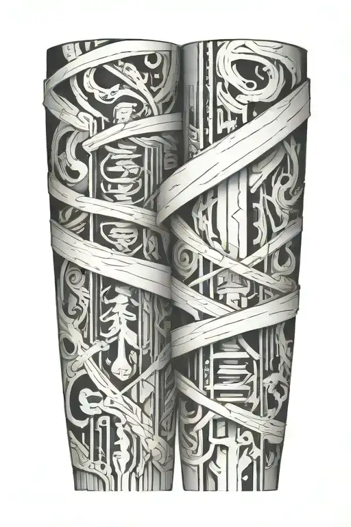 line abstraction. three-layer work leg sleeve tattoo design idea