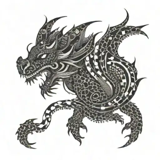 Abstract patterns morphing into a dragon silhouette tattoo design idea