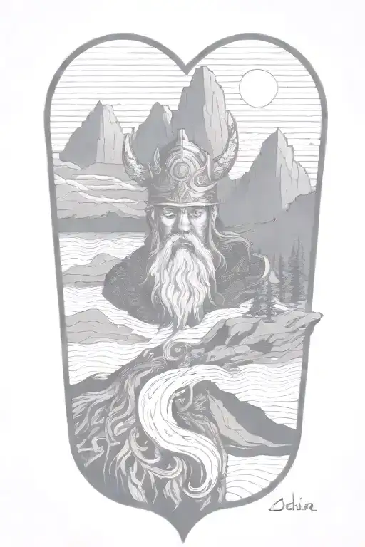 Odin's face is made up of all these elements tattoo design idea
