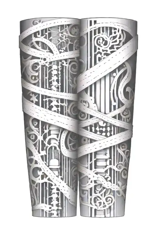 line abstraction. three-layer work leg sleeve tattoo design idea