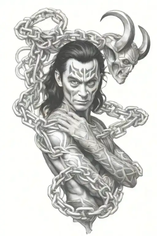 Loki chained and being damaged magnetic field tattoo design idea