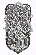 Mysterious Maze: Create a complex maze with mysterious symbols and secret passages on your leg, creating an illustration tattoo design idea