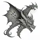 Abstract patterns morphing into a dragon silhouette tattoo design idea