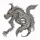 Abstract patterns morphing into a dragon silhouette tattoo design idea