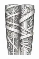 line abstraction. three-layer work leg sleeve tattoo design idea