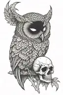 evil owl and skull tattoo design idea