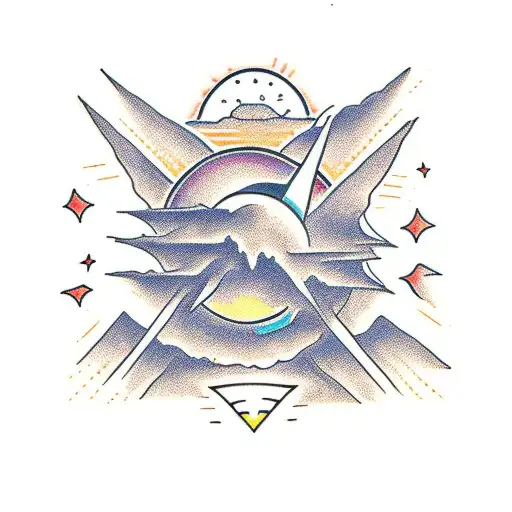 sunrise on a volcano tattoo design idea