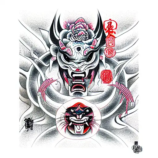 demon phonk face tattoo design idea