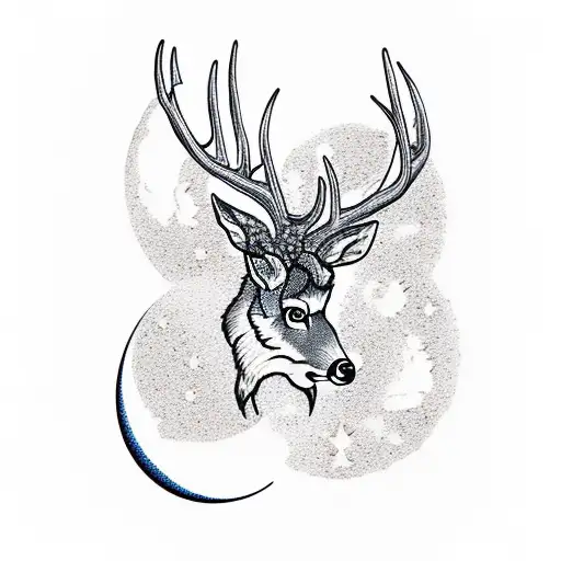 deer mountain moon tattoo design idea