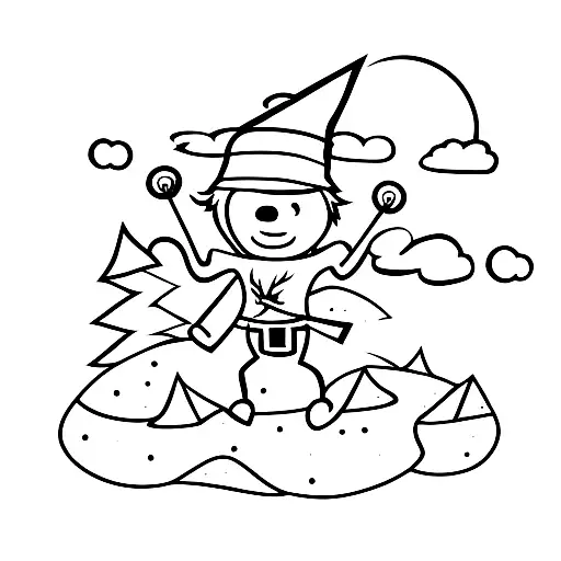Stick man hiking wearing a wizard  hat tattoo design idea
