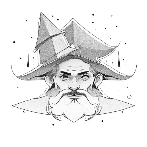 man hiking wizard hat  tattoo design idea