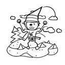 Stick man hiking wearing a wizard  hat tattoo design idea